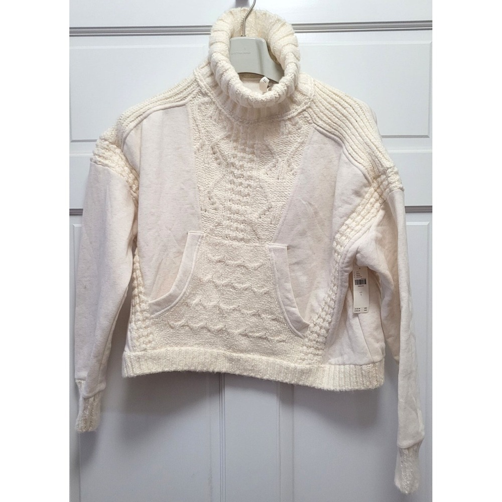Anthropologie Daily‎ Practice Cable-Knit Fleece Turtleneck Sweater - Ivory - S